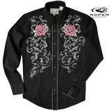 ローパー ウエスタン 刺繍 シャツ（長袖/ブラック・ローズ）/Roper Long Sleeve Embroidered Western Shirt(Black/Rose)