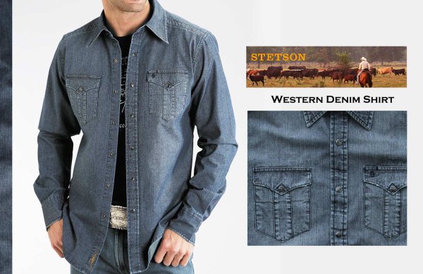画像2: ステットソン ウエスタン デニム シャツ（デニムブルー）/Stetson Rugged Denim Shirt(Denim Blue)
