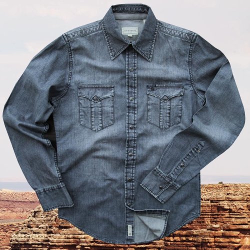 画像クリックで大きく確認できます　Click↓2: ステットソン ウエスタン デニム シャツ（デニムブルー）/Stetson Rugged Denim Shirt(Denim Blue)