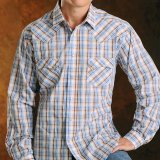 パンハンドルスリム ラフストック ウエスタン シャツ（ブルー・ブラウン/長袖）/Rough Stock Long Sleeve Western Shirt by Panhandle Slim(Powder Blue)