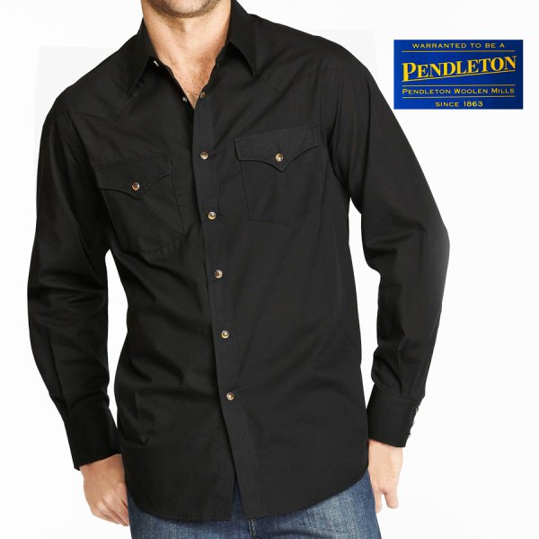 画像1: ペンドルトン 長袖 ウエスタン シャツ ブラック無地/Pendleton Western Shirt Black