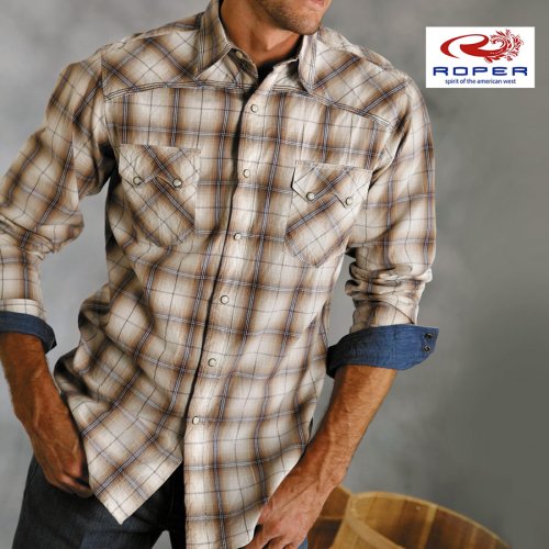 画像クリックで大きく確認できます　Click↓1: ローパー 刺繍 ウエスタン シャツ（長袖/ブラウン・ネイビー）/Roper Long Sleeve Embroidered Western Shirt(Brown)