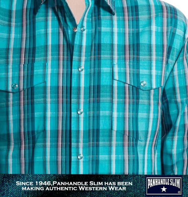 画像3: パンハンドルスリム ウエスタンシャツ・ターコイズ xブラック 大きいサイズ（長袖）L（身幅61cm）XL（身幅65cm）/Panhandle Slim Long Sleeve Western Shirt(Turquoise/Black)
