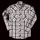 パンハンドルスリム スナップフロント サドルステッチ ウエスタン シャツ（ブラウン・ホワイト）M/Panhandle Slim Saddle-Stitch Plaid Western Shirt(Brown/White)