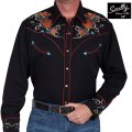 スカリー ウエスタン 刺繍 シャツ（長袖 ブラック ギター・ハット・ブーツ）/Scully Long Sleeve Embroidered Western Shirt(Men's)