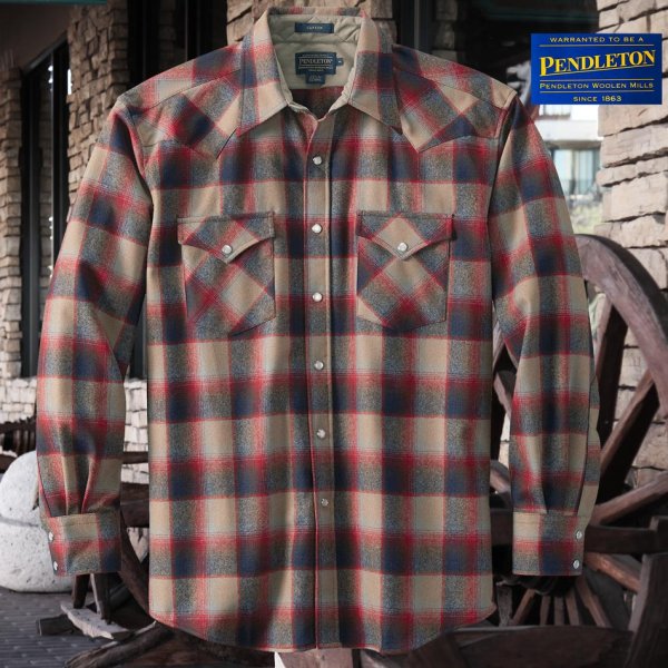 画像1: ペンドルトン ウエスタンシャツ（ネイビー・レッド・タンオンブレ）S/Pendleton Western Shirt