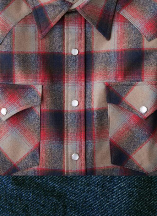 画像クリックで大きく確認できます　Click↓2: ペンドルトン ウエスタンシャツ（ネイビー・レッド・タンオンブレ）S/Pendleton Western Shirt