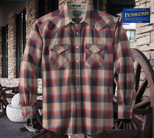 画像クリックで大きく確認できます　Click↓1: ペンドルトン ウエスタンシャツ（ネイビー・レッド・タンオンブレ）S/Pendleton Western Shirt