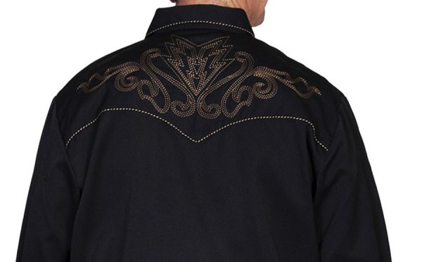 画像2: スカリー ウエスタン刺繍シャツ アローブーツステッチ（長袖/ブラック）大きいサイズ L（身幅約63cm）/Scully Long Sleeve Embroidered Western Shirt(Men's)