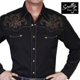 スカリー ウエスタン刺繍シャツ アローブーツステッチ（長袖/ブラック）大きいサイズ L（身幅約63cm）/Scully Long Sleeve Embroidered Western Shirt(Men's)