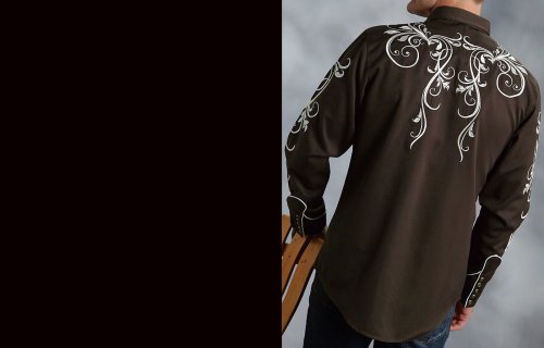 画像クリックで大きく確認できます　Click↓2: ローパー ウエスタン 刺繍 シャツ（長袖/ブラウン）/Roper Long Sleeve Embroidered Western Shirt(Brown)