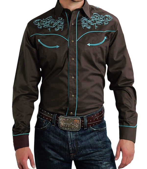 画像3: ローパー 刺繍 ウエスタン シャツ（長袖/ブラウン・ターコイズ）大きいサイズ L（身幅約60cm）/Roper Long Sleeve Embroidered Western Shirt(Brown/Turquoise)