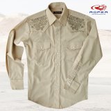 ローパー 刺繍 ウエスタンシャツ タン（長袖）大きいサイズ L（身幅約61cm）/Roper Long Sleeve Western Shirt