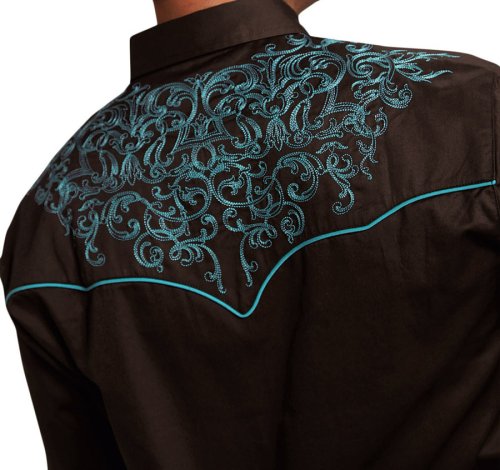 画像クリックで大きく確認できます　Click↓2: ローパー 刺繍 ウエスタン シャツ（長袖/ブラウン・ターコイズ）大きいサイズ L（身幅約60cm）/Roper Long Sleeve Embroidered Western Shirt(Brown/Turquoise)