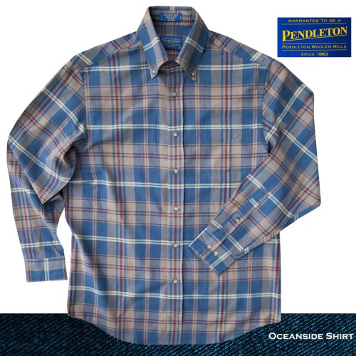 画像クリックで大きく確認できます　Click↓1: ペンドルトン オーシャンサイド シャツ タン・ブルー（長袖）/Pendleton Long Sleeve Button-Down Shirt