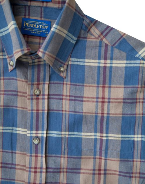 画像クリックで大きく確認できます　Click↓2: ペンドルトン オーシャンサイド シャツ タン・ブルー（長袖）/Pendleton Long Sleeve Button-Down Shirt