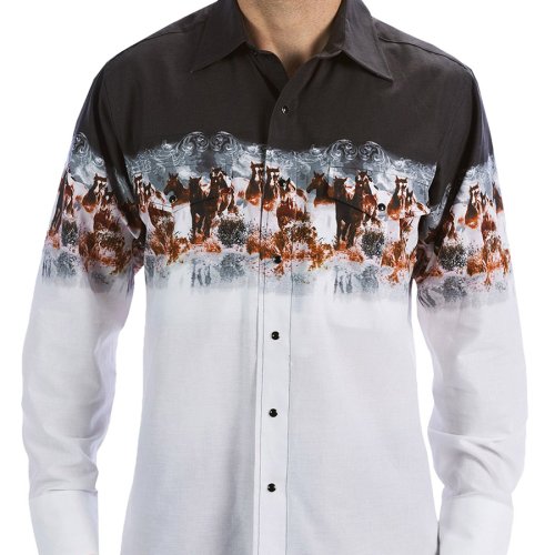 画像クリックで大きく確認できます　Click↓2: パンハンドルスリム ボーダー ワイルドホース ウエスタンシャツ（長袖 グレー・ホワイト）/Panhandle Slim Long Sleeve Western Shirt