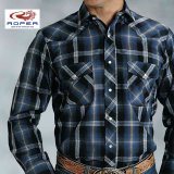 ローパー ウエスタンシャツ ミッドナイトブループラッド（長袖）大きいサイズ L（身幅約62cm）/Roper Long Sleeve Western Shirt(Midnight Blue)