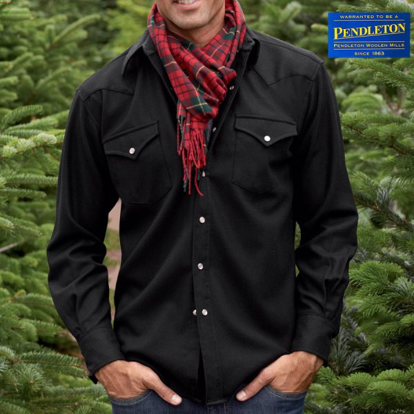 画像1: ペンドルトン ピュアー ヴァ－ジン ウール ウエスタンシャツ（ブラック無地）大きいサイズ L（身幅約64cm）XL（身幅約68cm）/Pendleton High Grade Western Shirt(Black)