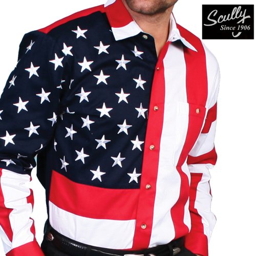 画像クリックで大きく確認できます　Click↓1: スカリー 星条旗 アメリカ国旗 刺繍 シャツ（メンズ 長袖）/Scully Long Sleeve Star&Flag Shirt