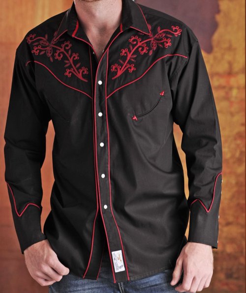 画像クリックで大きく確認できます　Click↓1: パンハンドルスリム 刺繍 ウエスタン シャツ（ブラック・レッド/長袖）/Panhandle Slim Long Sleeve Western Shirt(Black)