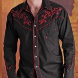 パンハンドルスリム 刺繍 ウエスタン シャツ（ブラック・レッド/長袖）/Panhandle Slim Long Sleeve Western Shirt(Black)