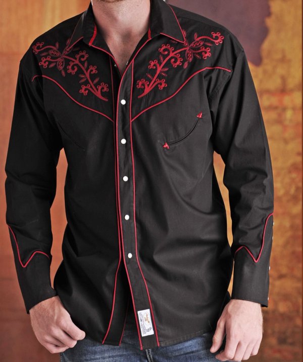画像2: パンハンドルスリム 刺繍 ウエスタン シャツ（ブラック・レッド/長袖）/Panhandle Slim Long Sleeve Western Shirt(Black)