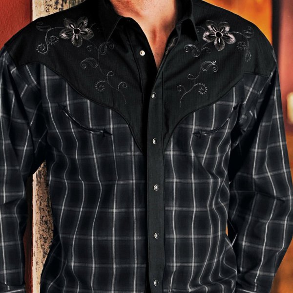 画像1: パンハンドルスリム 刺繍 ウエスタン シャツ（ブラック プラッド フローラル/長袖）/Panhandle Slim Long Sleeve Western Shirt(Black)