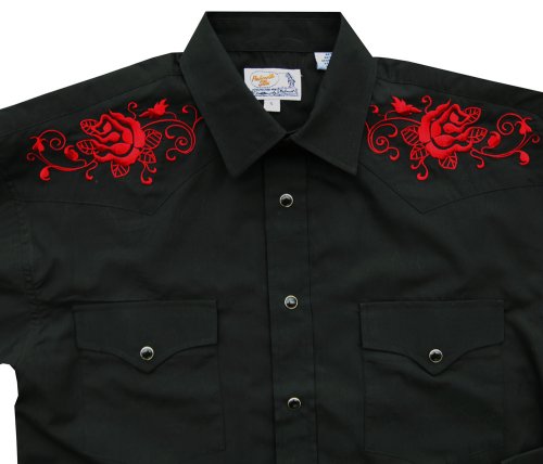 画像クリックで大きく確認できます　Click↓2: パンハンドルスリム 刺繍 ウエスタンシャツ ブラック・レッド（長袖）大きいサイズ L（身幅約60cm）/Panhandle Slim Long Sleeve Western Shirts(Black/Red)