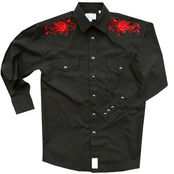 画像1: パンハンドルスリム 刺繍 ウエスタンシャツ ブラック・レッド（長袖）大きいサイズ L（身幅約60cm）/Panhandle Slim Long Sleeve Western Shirts(Black/Red)