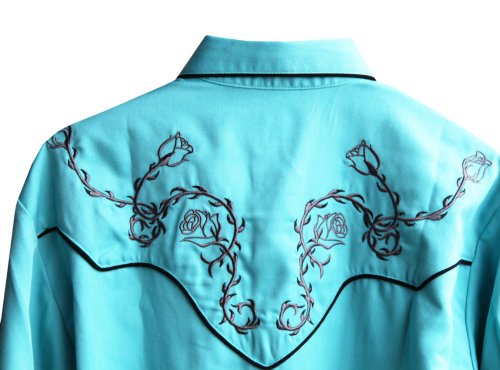 画像クリックで大きく確認できます　Click↓2: スカリー ウエスタン 刺繍 シャツ（長袖/ターコイズ）大きいサイズ L（身幅約63cm）XL（身幅約66cm）/Scully Long Sleeve Embroidered Western Shirt(Turquoise)