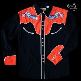 スカリー モーターサイクル 刺繍 ウエスタン シャツ（長袖/ブラック・オレンジ）S/Scully Long Sleeve Embroidered Western Shirt Black/Orange(Men's)