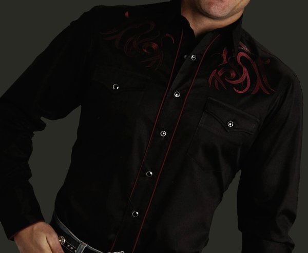 画像2: ギター 刺繍 ウエスタンシャツ ブラック（長袖）/Roper Old West Embroidered Guitar Shirt(Black)
