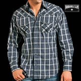 パンハンドルスリム ブラック刺繍 ウエスタン シャツ（ブルー・ブラック）/Panhandle Slim Poplin Plaid Snap Front Western Shirt(Blue/Black)