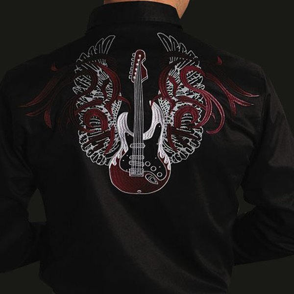 画像1: ギター 刺繍 ウエスタンシャツ ブラック（長袖）/Roper Old West Embroidered Guitar Shirt(Black)