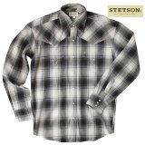 ステットソン フランネル ウエスタンシャツ（グレー・ブラック/長袖）大きいサイズ L（身幅約59cm）/Stetson Flannel Long Sleeve Western Shirt(Grey/Black Plaid)
