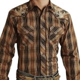 ローパー 刺繍&メタリック ウエスタンシャツ（長袖/ブラウン・ターコイズ）大きいサイズ XL（身幅約64cm）/Roper Long Sleeve Embroidered Western Shirt(Brown)