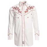 パンハンドルスリム ウエスタン 刺繍 シャツ（ホワイト・レッド/長袖）大きいサイズ L（身幅約61cm）/Panhandle Slim Long Sleeve Western Shirt(White/Red)