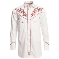 パンハンドルスリム ウエスタン 刺繍 シャツ（ホワイト・レッド/長袖）大きいサイズ L（身幅約61cm）/Panhandle Slim Long Sleeve Western Shirt(White/Red)