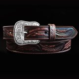 アリアット リーフ&フラワー・スクロール ウエスタン レザーベルト（ブラウン）/Ariat Embossed Leaf Design Western Leather Belt(Brown)