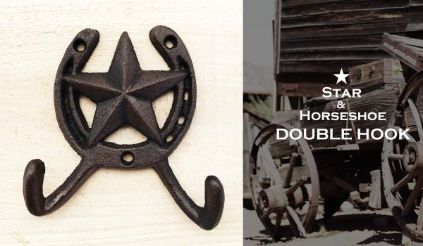 画像2: ウエスタン アイアン ダブルフック テキサススター&蹄鉄/Iron Horseshoe/Star Double Hook