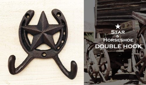 画像クリックで大きく確認できます　Click↓1: ウエスタン アイアン ダブルフック テキサススター&蹄鉄/Iron Horseshoe/Star Double Hook