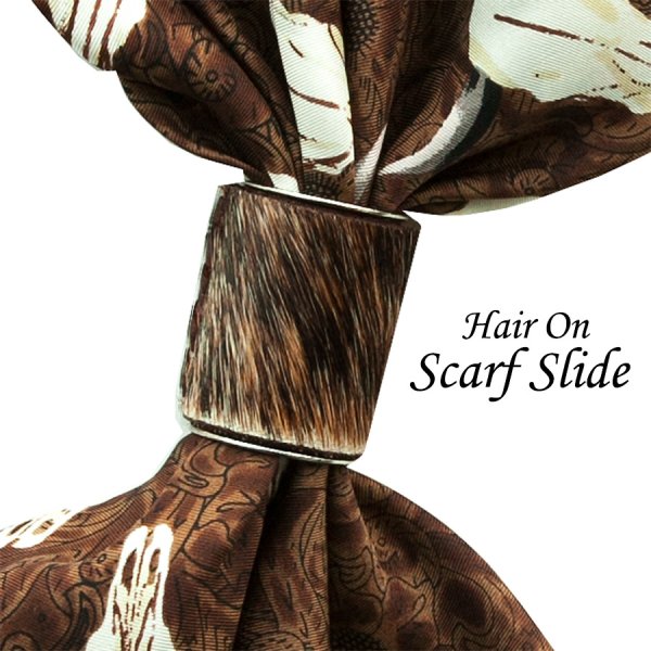 画像1: 牛毛皮 ヘアーオン ウエスタン スカーフ スライド スカーフ留め 大判スカーフ ワイルドラグ用（ブラウン・ブラック）/Scarf Slide (Hair On)