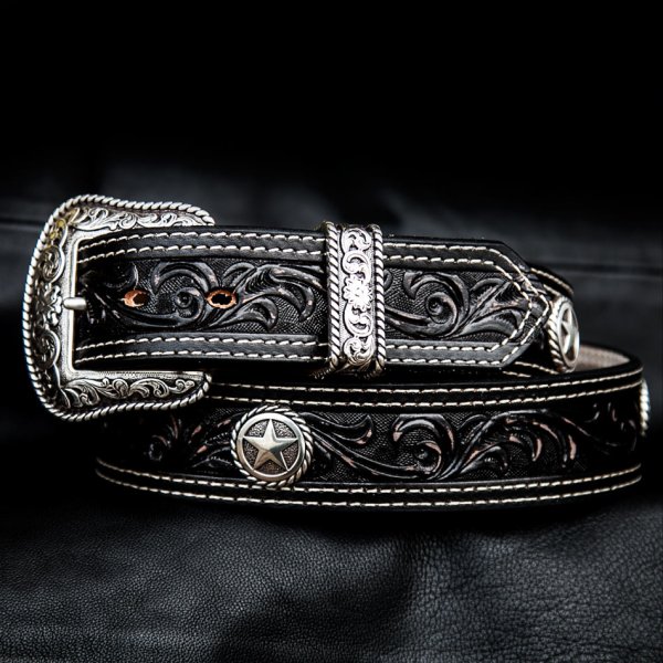 画像5: ノコナ ウエスタンスターコンチョ フローラル レザーベルト（ブラウン）/Nocona Western Belt(Brown)