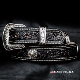 ノコナ ウエスタンスターコンチョ フローラル レザーベルト（ブラック）/Nocona Western Belt(Black)