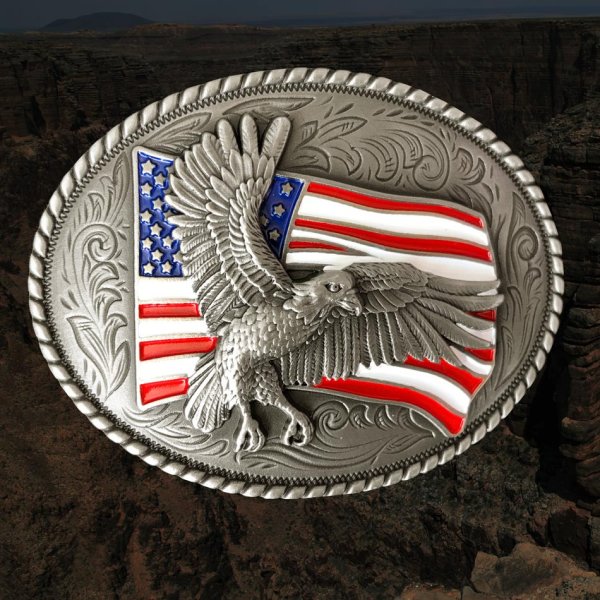 画像1: ノコナ ベルト バックル アメリカンイーグル・星条旗（アンティークシルバー）/Nocona Belt Buckle American Eagle American Flag(Antique Slver)