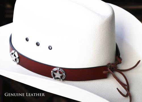 画像クリックで大きく確認できます　Click↓2: スターコンチョ レザー ハット バンド（ブラウン）/Leather Hat Band(Star Concho Brown)