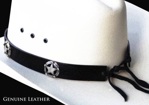 画像クリックで大きく確認できます　Click↓2: スターコンチョ レザー ハット バンド（ブラック）/Leather Hat Band(Star Concho Black)