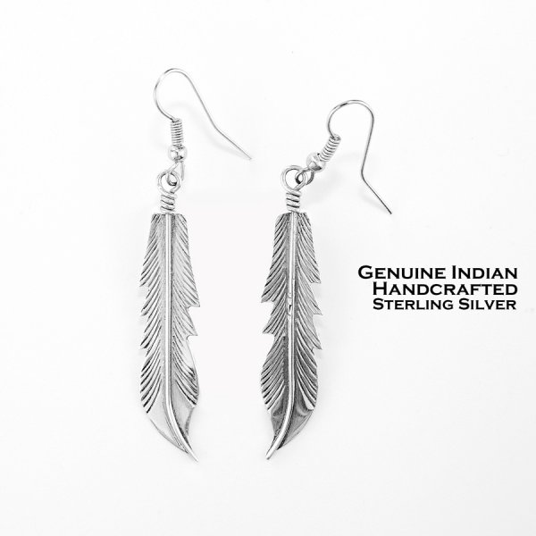 画像1: インディアンジュエリー ナバホ族 フェザー ピアス/Native American Navajo Sterling Silver Feather Earrings