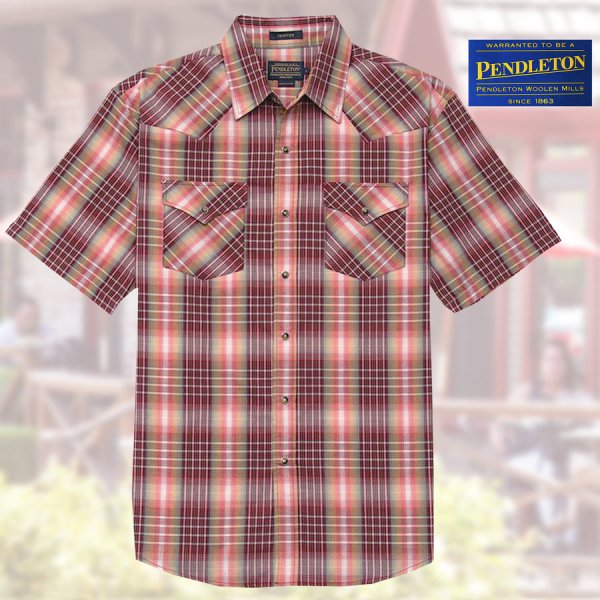 画像1: ペンドルトン 半袖 ウエスタン シャツ マルーン・グリーンS/Pendleton Shortsleeve Western Shirt 